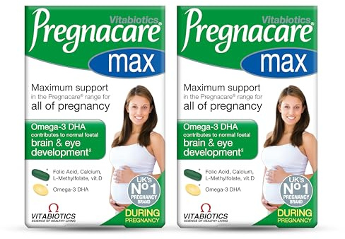 Pregnacare MAX Pregnancy Vitamins - UK's No.1 Pregnancy Brand. Greater Prenatal Care for Women, Supplement with Added Omega-3 DHA for Normal Brain and Eye Development, Vitabiotics (Pack of 2)