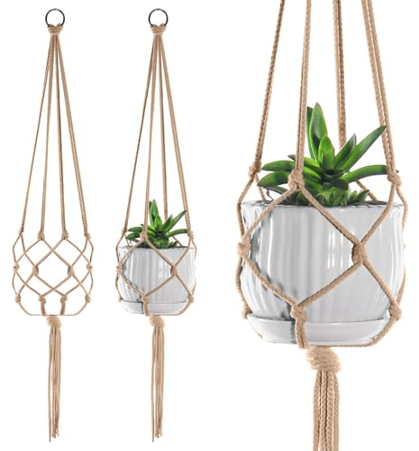 5-pack makramé växthängare inomhus, stor bomullsmakramé växthållare, rep växthängare för inomhus utomhus boho heminredning (kaffe)