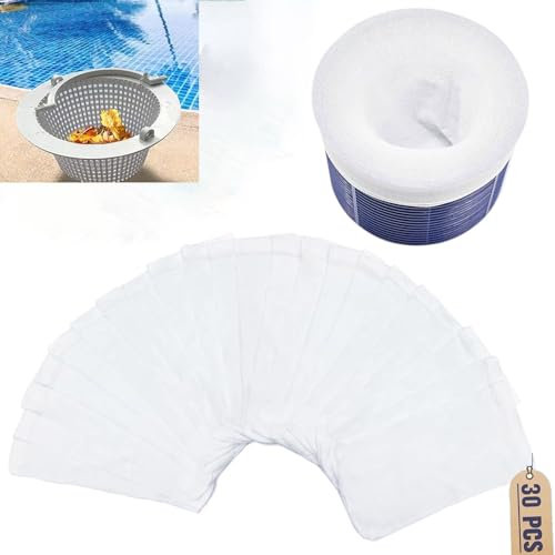 BlauHaus Chaussette Skimmer Piscine 30 Pièces, Chaussettes Filtre Piscine Réutilisables, Accessoire Piscine pour Panier Skimmer, Filet Type Net Skim Capture Débris, Feuilles et Cheveux