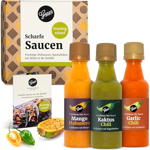 Gepp‘s Feinkost Fruchtige Saucen Set I Hot Sauce Set I 3 x 50 ml | Mit 2 Habanero Chili Saucen und mexikanischer Kaktus-Chilisauce I Scharfe Soßen Set I Hergestellt nach eigener Rezeptur