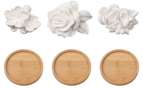 IETWATE 3er Set Blumenförmiger Duftstein für Ätherische Öle, Handgemachte Stone Diffuser mit Holzscheibe