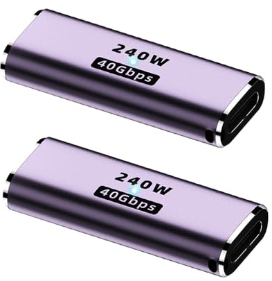 Sooiiyu 240 W USB-C Agreeler, USB Type C-Adapter, 40 Gbit/s Dataöverföring, 240 W Laddning, 8K @ 60 Hz Video, Kompatibel med iPad, Thunderbolt 4/3, MacBook Pro/Air, 2-Pack