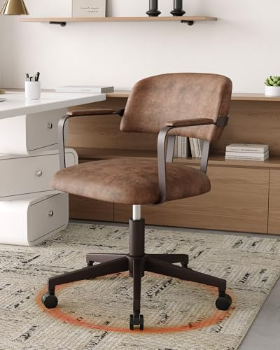 BERYTH Bürostuhl Leder Aesthetic Schreibtischstuhl Ergonomisch Drehsessel mit Rollen Armlehnen Retro-Sessel Vintage Klein Höhenverstellbar Schminktischstuhl Schlafzimmer Arbeitszimmer Zuhause Braun