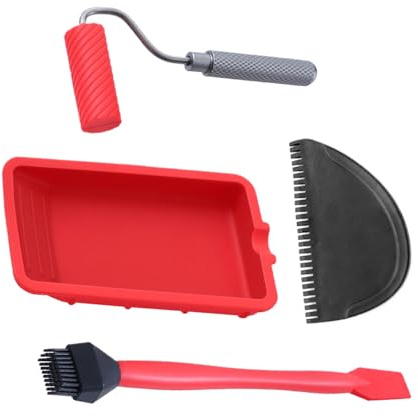 Aplicadores de pegamento para madera - Aleación de aluminio y silicona 4 piezas | Rodillo de pegamento manual con bandeja, cepillo y espátula reutilizable Muebles artesanales de carpintería | Inicio L