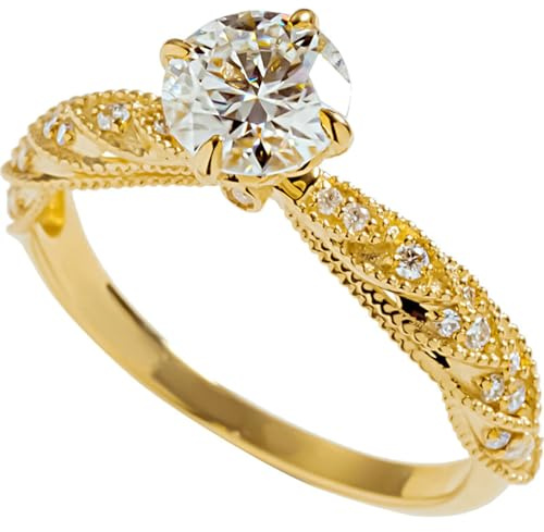Ayoiow Vorsteckring Gelbgold 585, Elegant Labordiamant und Moissanit Ring mit Diamanten 55, Ringe in Gold für Damen