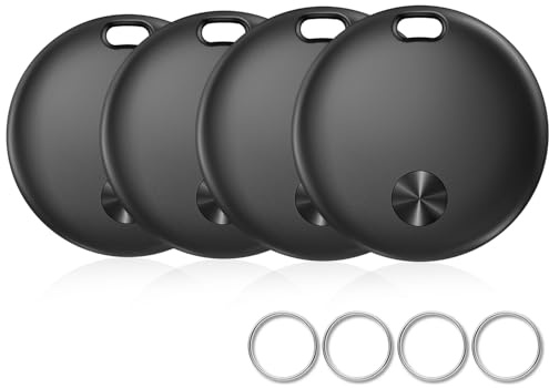 Air Tracker Tag Item Finder - 4 Pack, Smart Tags Compatible with Apple Find My (iOS Only), 92 dB Sound, Replaceable Battery, IP67 Waterproof, Suitable for Luggage, Wallets, Bags, Keys etc, Deep Black