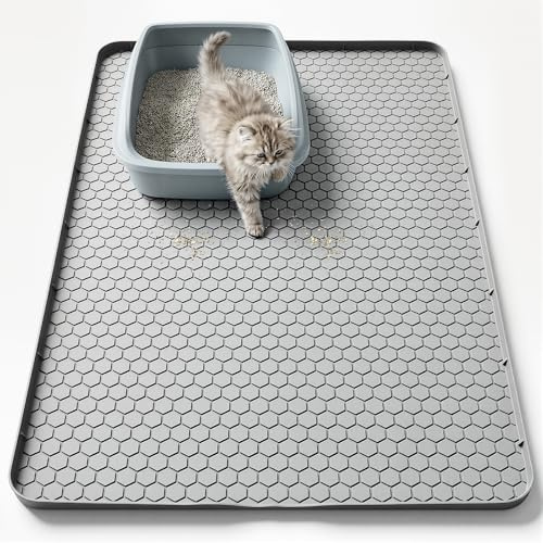TranRantic Stor kattsandsmatta 86 x 56 cm, silikon vattentät kattsandsbricka matta, halkfri lätt att rengöra husdjur kattlåda matta, fällmatta för sandbrickor och matskålar