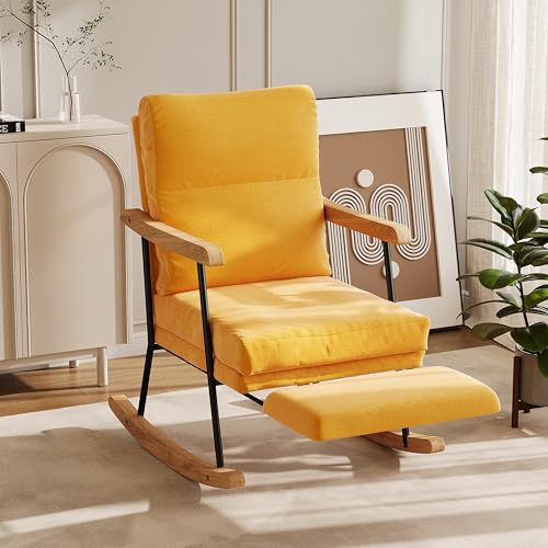 BRILVERDE Stillsessel mit Rückenlehne und Fußstütze,Schaukelstuhl, Relaxsessel,Schaukelsessel mit Hocker,für Wohnzimmer, Schlafzimmer, Stoff aus Baumwolle und Leinen
