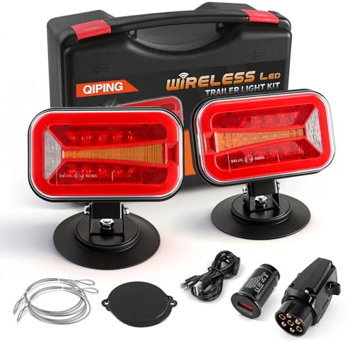 Qiping Kabellose Rückleuchten Anhänger 12V, LED Magnet Rückleuchten 7 Polig, Funk Beleuchtung für Anhänger, Wiederaufladbar, ECE-Geprüft, IP67 Wasserdicht für LKW Anhänger Traktor