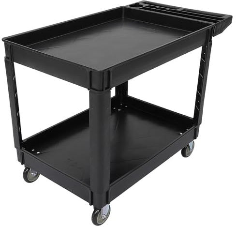 Garvee Carro de Servicio de 2 Niveles, Carro Utilitario Carga Pesada 227 kg, 2 Bandejas 91x61 cm, Ruedas Giratorias 12,7 cm con Freno, Mango Ergonómico para Almacén/Garaje/Hotel/Restaurante, Negro