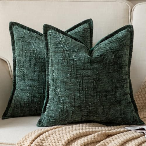 Yaertun Chenille Kissenbezug 40x40 2er Set Broadside Designs Kissenbezüge weicher gemütlicher Samt Kissenhülle Sofakissen Couchkissen Dekokissen Zierkissenbezug Schlafzimmer Wohnzimmer Dunkelgrün