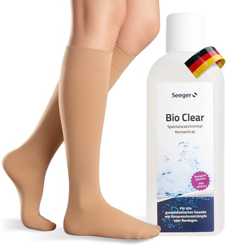 Waschmittel für Kompressionsstrümpfe & Bandagen – Seeger Bio Clear pH-neutral, Konzentrat für medizinische Kompressionsstrümpfe & gummielastische Textilien, schonende tägliche Reinigung