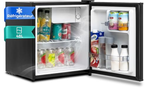 SMETA Mini Frigo 48L, Petit Frigo Silencieux 220V, Mini Réfrigérateur avec Thermostat Réglable, Porte Réversible, Mini Bar, pour Chambre, Bureau, Studio, 0-10℃, Noir