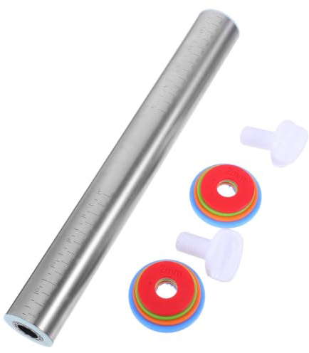 MALUGOGO Mattarello Regolabile in Acciaio Inossidabile da 43cm con Anelli per Spessore, Design Antiaderente Multifunzione per Preparazione di Pasta e Panificazione