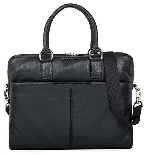 STILORD Emilio Umhängetasche Leder Vintage groß Schultertasche Elegante Handtasche für Büro Business Arbeit Laptop 13.3 Zoll Aktentasche DIN A4 Farbe:schwarz