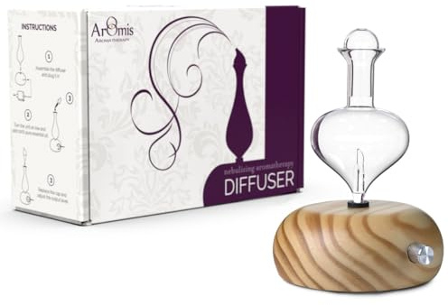 ArOmis Premium Glass Essential Oils Nebulizer - Waterless Diffuser for Aromatherapy - Handmade Oil Diffuser, Wooden Base, No Plastic, No Heat, No Battery, No LEDs - Orbis Lux Eros