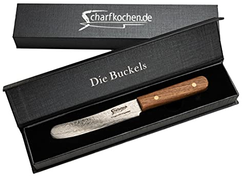 Buckels Exklusive Frühstücksmesser mit wilder Damastklinge Griff: Rosenholz
