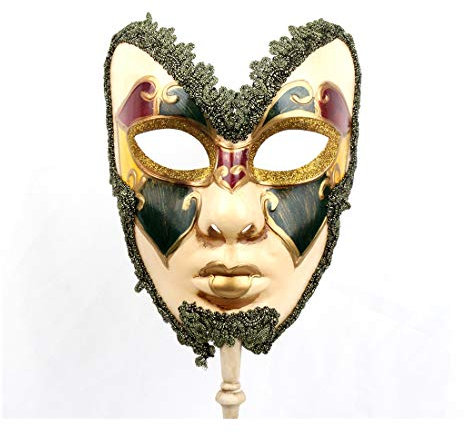 YUFENG Venetian Style Handmade Mask on Stick for Masquerade Ball,Handheld Mascarade Full Mask