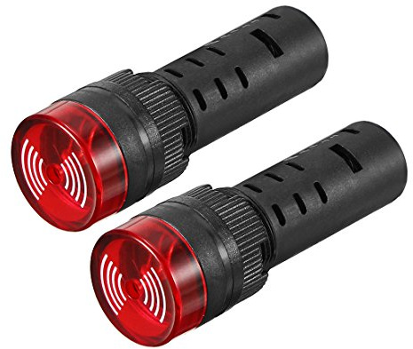 sourcing map Voyant lumineux de pilotage, 12 V, 24 V, 220 V, lumière clignotante avec avertisseur sonore, 16 mm, LED rouge, 24V (2Qty)