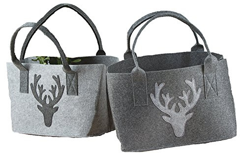 GILDE Filztasche Einkaufstasche mit Hirsch Silber Taube Grau Glitzer Hirschkopf