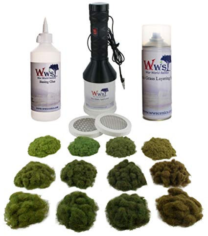 War World Scenics Pro Grass Grand Static Grass Applicator Four Seasons Grass & Glue Kit – Railway Modelling Model Railroad Diorama Scenery Electrostatic Flock Landscaping Gauge Scale
