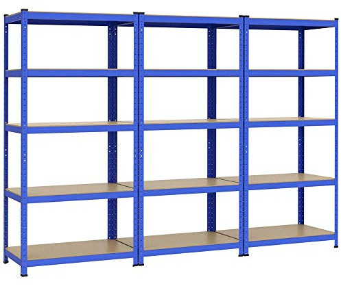 Yaheetech 3 Scaffali/Scaffalature in Acciaio a 5 Ripiani a Incastro da Garage Magazzino Negozio Portata 265 kg per Ripiano 180 x 90 x 45 cm per Scaffale