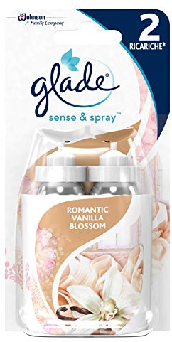 Glade Sense & Spray Doppeltes Nachfüllpack, mit ätherischen Ölen und Bewegungssensor, Duft Romantic Vanilla Blossom, 2 x 18 ml