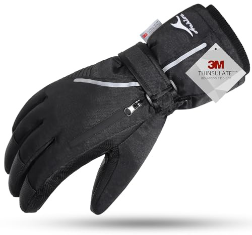 Achiou Ski Snow Gloves Waterproof Touchscreen Winter Warm for Men Women with Portable Pocket