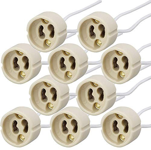 PACK Portalámparas casquillos GU10 para bombillas halogenas hasta 100W y bombilla led, zócalo de cerámica con cable de silicona 150mm de alta resistencia. Socket Lamp Holder Silicon Wire (10)