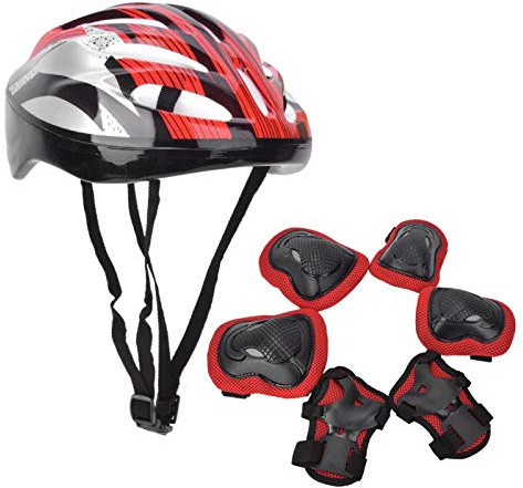 Shanrya Juego de equipo de protección para adultos, coderas + guantes + casco, juego de equipo de protección de 7 piezas, juego de rodilleras para patines de ruedas, patinete (rojo, modelos para