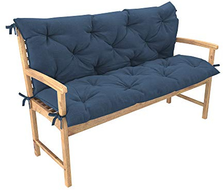 chilly pilley Cojín acolchado para banco balancín de dos piezas, cojín para muebles de jardín con respaldo con cordones, amplia elección de tamaños y colores (110 x 50 x 50, azul)