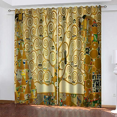 LHUTY Verdunklungsvorhänge Kinderzimmer Klimts Kuss 2 Stück Vorhang Blickdicht Ösenschal Kindergardinen Junge Verdunklungsgardine Größe: 2 x B110 x H215 cm