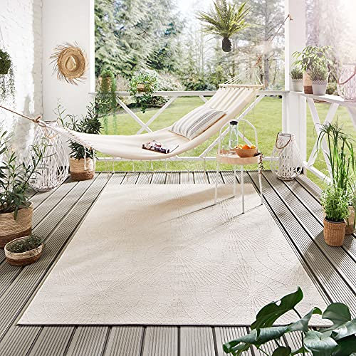 Steffensmeier Indoor Outdoor Teppich Nyland wasserfest Kunststoff Balkon Garten Flur, strapazierfähig und pflegeleicht, Kreise Creme, Größe: 200x250 c