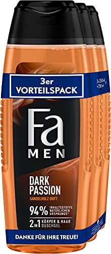 Fa Men 2in1 Körper & Haar Duschgel Dark Passion mit erfrischendem Duft von Sandelholz 3er, 750 ml