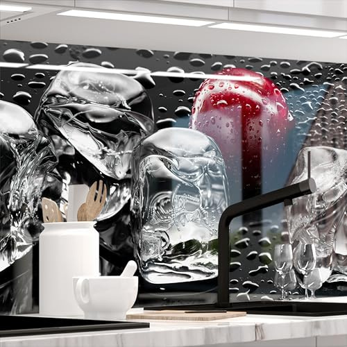 STICKERPROFIS Küchenrückwand KIRSCHEN UND EIS (Premium) 60 x 80cm | Spritzschutz & Fliesenspiegel · alle Untergründe · hitzebeständig, abwaschbar · ohne Bohren · 1,8mm Verbundmaterial Glasoptik