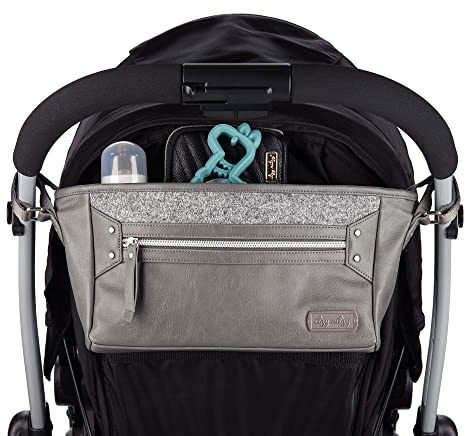 Itzy Ritzy Verstellbarer Kinderwagen-Organizer, mit zwei integrierten Taschen, Reißverschlusstasche vorne und verstellbaren Riemen, passend für fast jeden Kinderwagen, Grayson