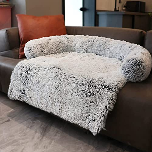 Danchen Beruhigendes Plüsch-Hundebett, luxuriöse Hundematte, Sofa, Fell-Katzensofa, Haustier-Couch-Möbelschutz mit rutschfester Unterseite, waschbares weiches warmes Hundekissen, M-80x75x13cm