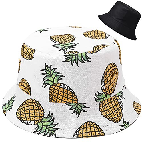 Hocaies Fischerhut Bucket Hat Sonnenhut Herren Damen Fischerhüte Sonnenhut Mädchen Faltbar Sonnenhüte Unisex Anglerhut Fischermütze für Outdoor Wandern Camping (Ananas 01)
