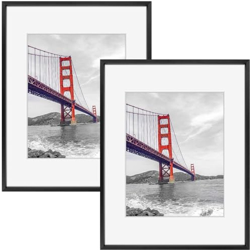 Frametory, 11x14 Metal Picture Frame with Mat for 8x10 Picture & Real Glass, Aluminum Photo Frame Collection (Black, 2 Pack)