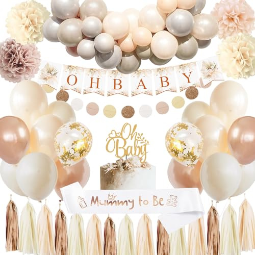 Dekoration für Babyparty, Mädchen, Jungen, Babyparty, Boy Girl, Ballonbogen, Beige, Aprikose, Baby-Buchstabe, Banner, Konfetti-Ballons für Offenbarung von Boho Genre Dekoration