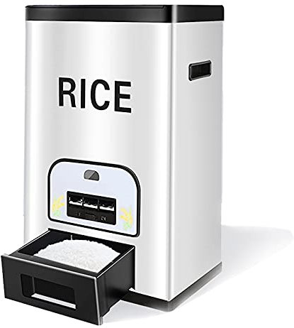 RAFCAR Rice Storage Bin, 25kg Rice Dispenser, Automatic Rice Dispenser Grain Storage Bin With Drawer Tray And Sliding Lid, Output Controllable
