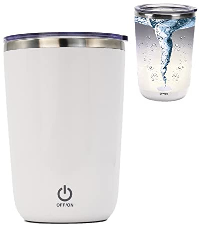 daasigwaa Rechargeable Self Stirring Mug - Magnetic Electric Auto Mixing Stainless Steel Cup for Office/Kitchen/Travel/Home Coffee/Tea/Hot Chocolate/Milk-350 ml/11.8 oz(White)