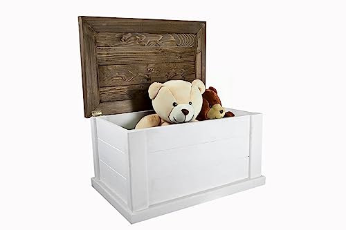 Kistenkolli Altes Land Massive Holztruhe mit Deckel und Schließzylinder Aufbewahrungsbox Hochzeitskiste Holz Truhe groß Maße 60x40x34cm Art: UK (weiß braun)