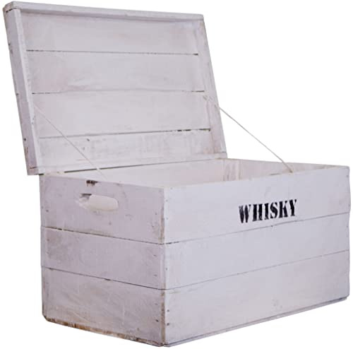 Kistenkolli Altes Land Baúl de madera para whisky, color blanco, caja de regalo con tapa, caja de madera, cofre del tesoro para cumpleaños infantiles, caja de boda, madera vieja, reciclaje vintage