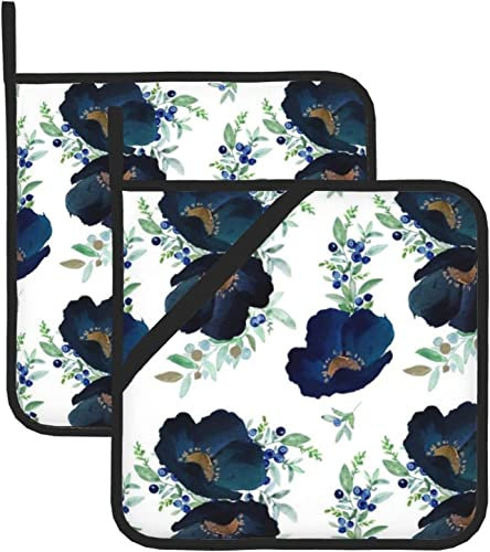 Lot de 2 maniques Blueberry Fields résistantes à la Chaleur Manique de Cuisine Anti-dérapante Cuisson Cuisson Hot Pad 20,5 x 20,5 cm