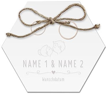 Acrylglas Ringkissen personalisiert zur Hochzeit Standesamt mit Lasergravur mit individuellen Namen und Datum klein und modern - Küssendes Paar