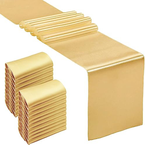 JoliJour Satin-Tischläufer, 20er-Pack, 30*275cm, für Hochzeiten und Runde Tischdekoration - Glatter Rechteck für Geburtstagsfeier, Gold
