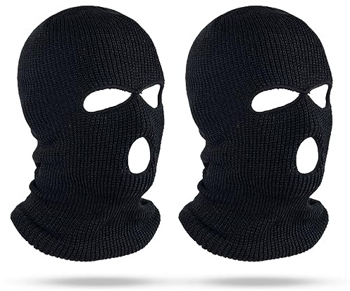 SKHAOVS 2 Pack Sturmhaube mit 3 Löchern,Gestrickte Sturmhaube für Damen/Herren, Winter Skimaske, Balaclava, Warm Gesichtshaube Schwarz Vollgesichtsmaske, Einheitsgröße, für Outdoorsports (Schwarz)