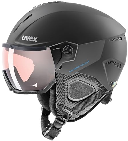 uvex Instinct Visor pro V Skihelm für Erwachsene, Männer Frauen Unisex, Variomatic Visier, Selbsttönend, Black matt 60-62