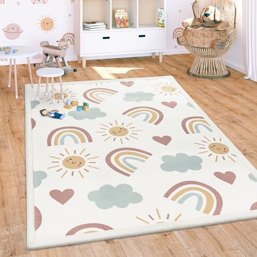 Paco Home Teppich Kinderzimmer Baby Krabbeldecke Krabbelmatte Waschbar rutschfest Regenbogen Planet Sonne Tiere Weich, Grösse:200x280 cm, Farbe:Bunt 2